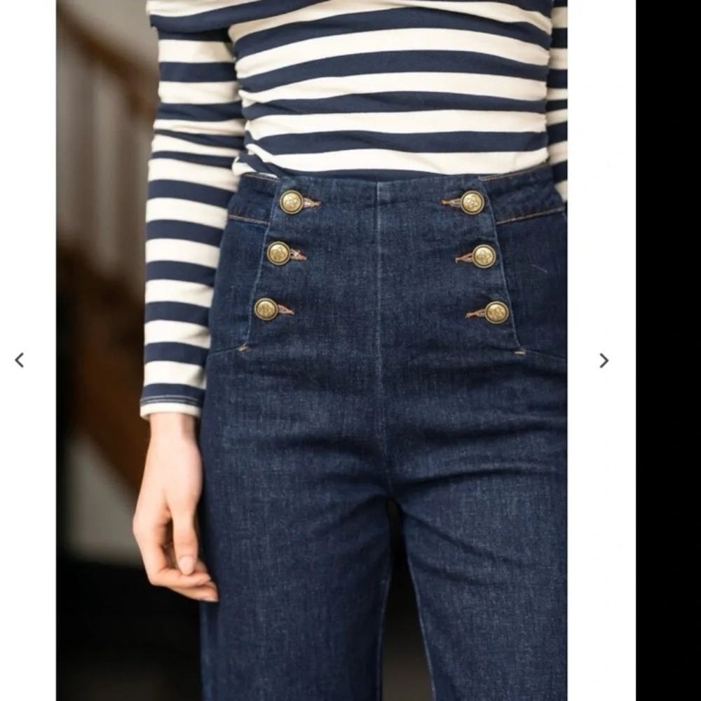 Denim SailorJeans Blue Flare Wide Leg with Gold Buttons Size Large 99% COTTON - Picture 2 of 16